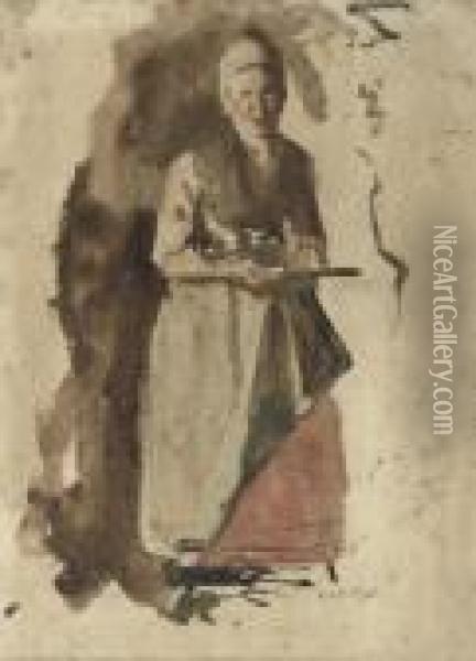 De Dienster: Study Of A Maid Oil Painting - George Hendrik Breitner
