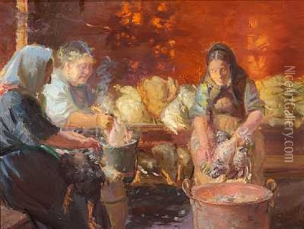 Honsene Plukkes Oil Painting - Anna Kirstine Ancher