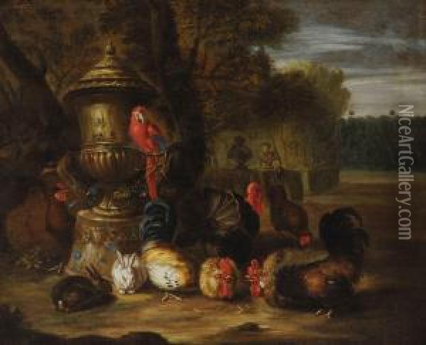 Giardino Con Pappagallo Oil Painting - David de Coninck