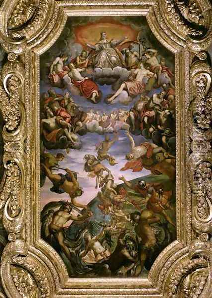 The Triumph of Venice, ceiling painting in the Sala del Senato Oil Painting - Jacopo Tintoretto (Robusti)