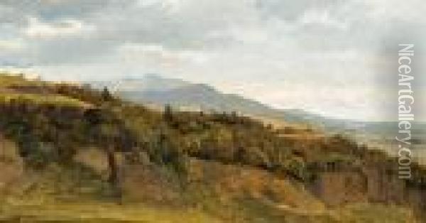 German Landscape Overlooking A Broad Valley Oil Painting - Fritz Petzholdt