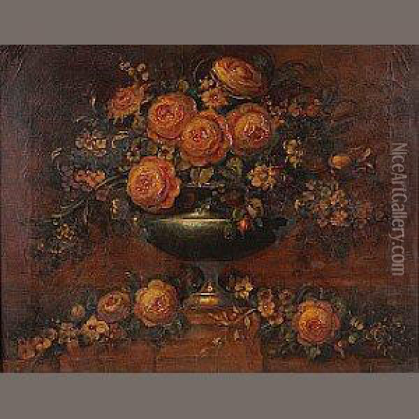 A Rose Filled Urn Oil Painting - Arturo Orselli