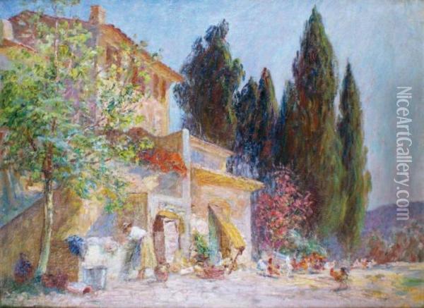 Cour De Ferme En Provence Oil Painting - Francois Richard De Montholon