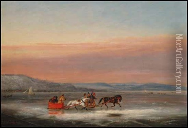 Sleighs Racing In Front Of The Citadel, Quebec Oil Painting - Cornelius David Krieghoff