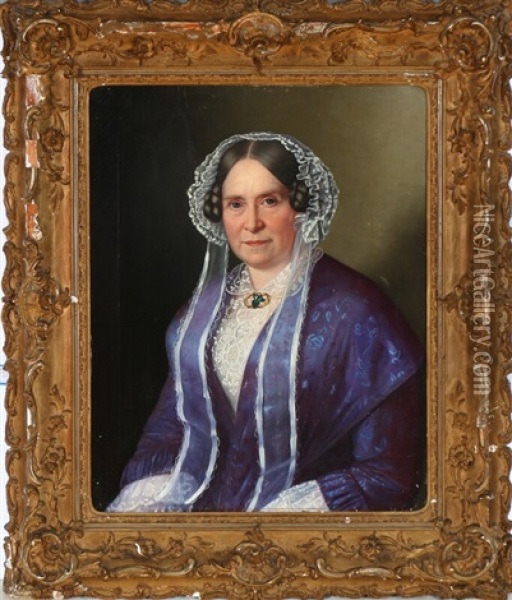 Portrait Of A Lady In A Blue Dress Oil Painting - Vilhelm (Johan V.) Gertner