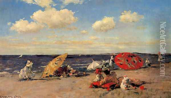 At The Seaside Oil Painting - William Merritt Chase