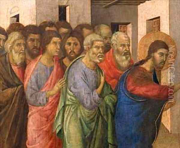 Jesus Opens the Eyes of a Man Born Blind 3 Oil Painting - Buoninsegna Duccio di