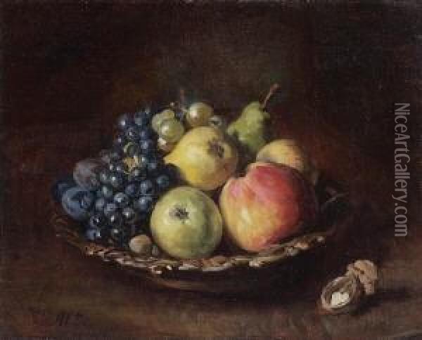 Stillleben Mit Trauben, Apfeln,
 Birnen Und Nussen. Oil Painting - Theodor Alt
