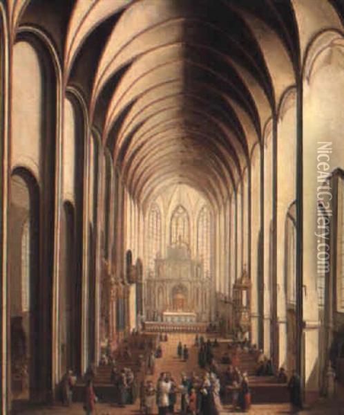 The Interior Of A Gothic Church With A Baptism Oil Painting - Johann Ludwig Ernst Morgenstern