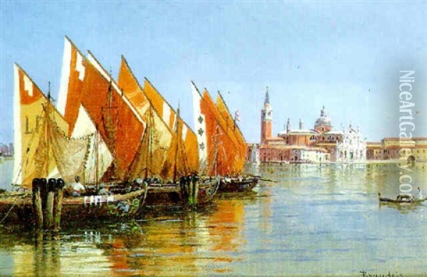 Barche De Pesca, Venice Oil Painting - Antonietta Brandeis
