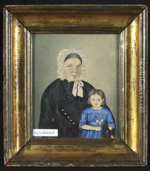 Frau Zapfel-studer Mit Kind. 1845. Oil Painting - Johann Christian Flury