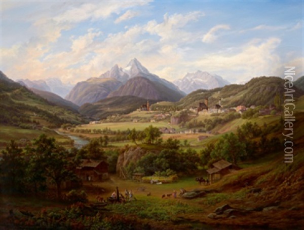 Blick Auf Berchtesgaden Oil Painting - Anton Schiffer