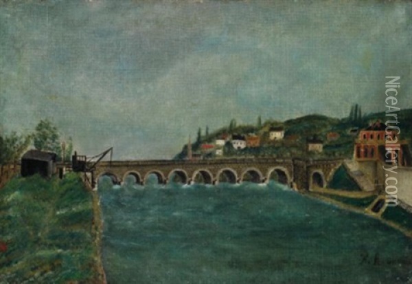 Vue Du Pont De Sevres Et De Saint-cloud Oil Painting - Henri Rousseau