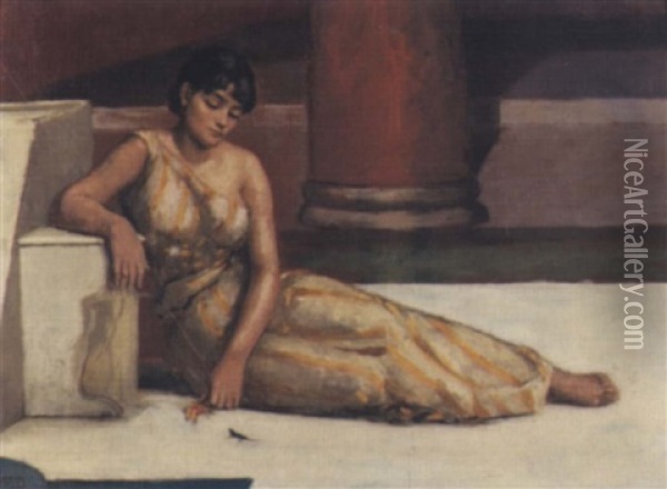 Femme Assise Avec Salamandre Oil Painting - Frederic Dufaux