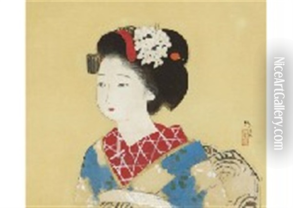 Maiko Oil Painting - Tsunetomi Kitano