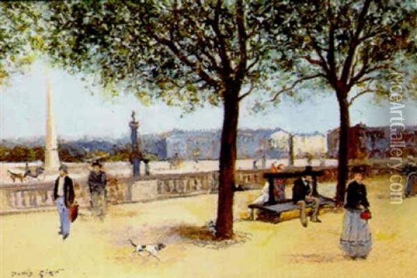 Le Jardin Des Tuileries Avec Vue Sur La Concorde Oil Painting - David Eugene Girin