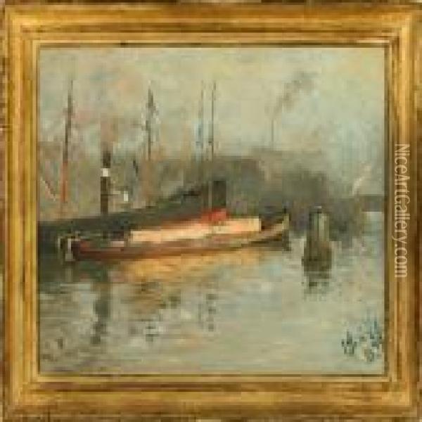 Harbour With Ships Oil Painting - Bertha Wegmann