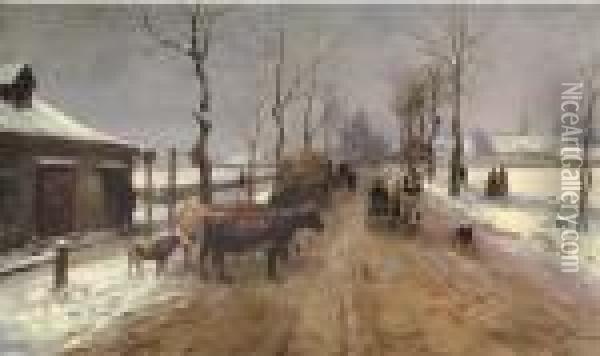 A Country Road In Winter Oil Painting - Karl Stuhlmuller
