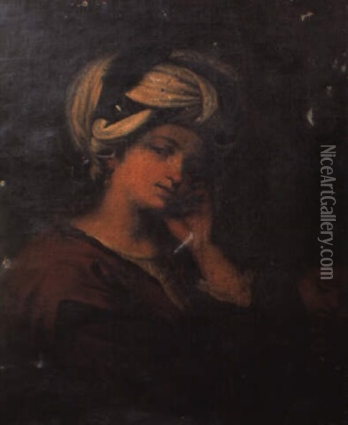 A Woman Wearing A Turban With A Boy Reading Behind Oil Painting - Carlo Francesco Nuvolone