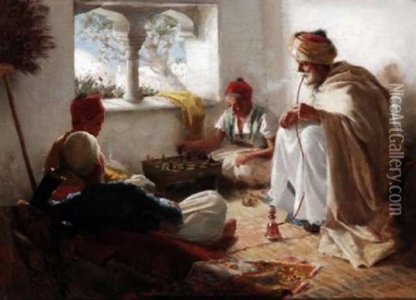Arabs Playing Draughts Oil Painting - Arthur Burrington