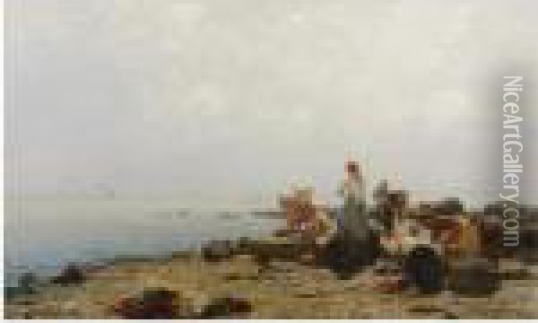 Morgen Am Strande In Abbazia (on The Beach, Abbazia) Oil Painting - Olga Wisinger-Florian