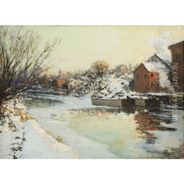Red House By The Canal Oil Painting - Fred Wagner