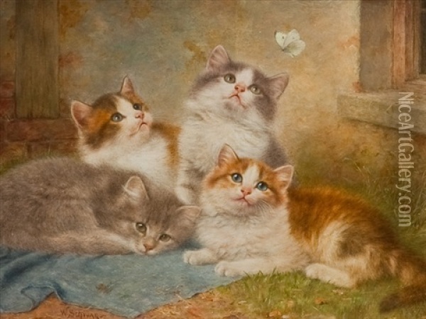 Four Kittens Oil Painting - Wilhelm Schwar
