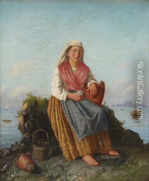 Sittande Kvinna Vid Kust Oil Painting - Gustaf Wilhelm Palm