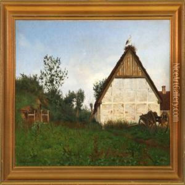 Farm Exterior From Zealand Oil Painting - Adolf Larsen