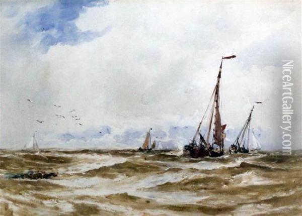 Fishing Boats At Sea Oil Painting - Thomas Bush Hardy