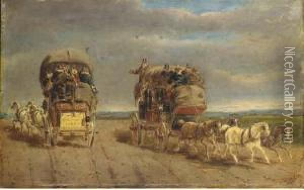 London To York Coaches Passing Oil Painting - Charles Cooper Henderson