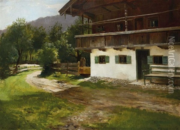 Bauernhof In Egern (tegernsee) Oil Painting - Hermann Lindenschmit