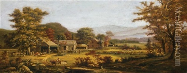 A Busy Day On The Farm Oil Painting - Richard William Hubbard