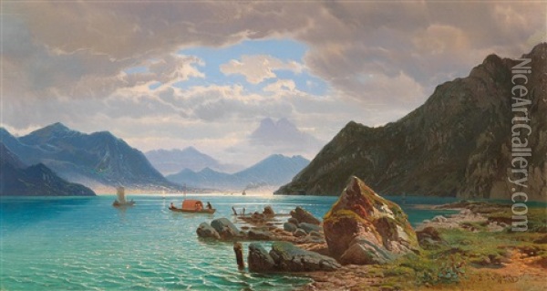 Lake Lugano Oil Painting - Jean Francois Xavier Roffiaen