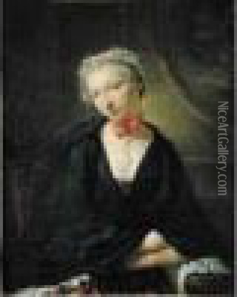 Portrait De Femme En Domino Noir Oil Painting - Jacques Andre Joseph Aved