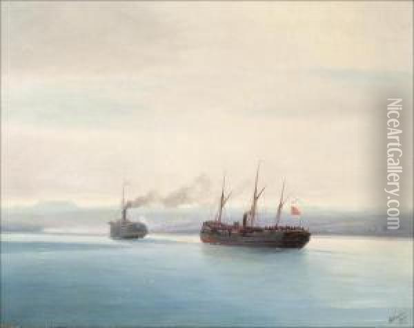 The Turkish Military Ship Mersina In The Black Sea On 13 December 1877 Oil Painting - Ivan Konstantinovich Aivazovsky