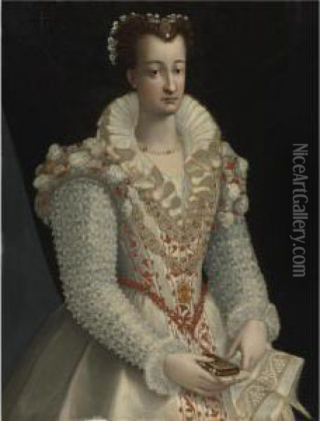 Portrait Of A Lady In An Elaborate White Dress Oil Painting - Lavinia Fontana