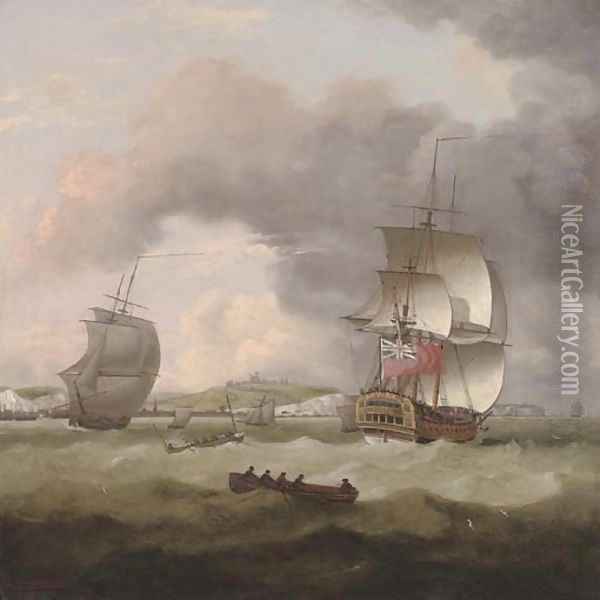 An English frigate running up the Channel with Dover off to port Oil Painting - Thomas Luny