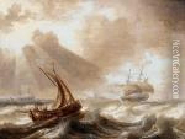 English Shipping In Choppy Seas Oil Painting - Bonaventura, the Elder Peeters