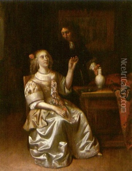 Elegantes Paar In Stube Oil Painting - Reinier De La Haye