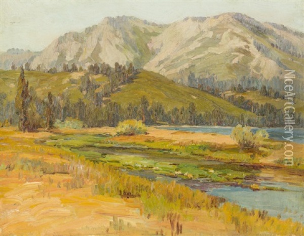 River Through A Mountain Landscape Oil Painting - Benjamin Chambers Brown