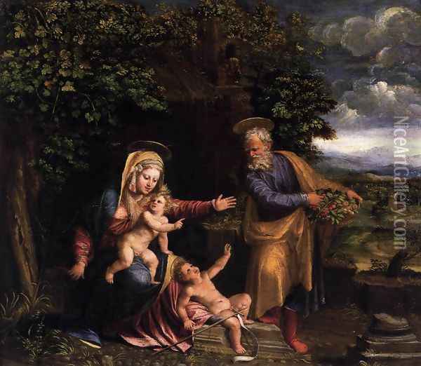 Holy Family with the Young St John the Baptist 1535-40 Oil Painting - Battista Dossi