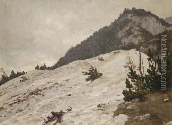 Schneebedeckte Berglandschaft Oil Painting - Max Hunten