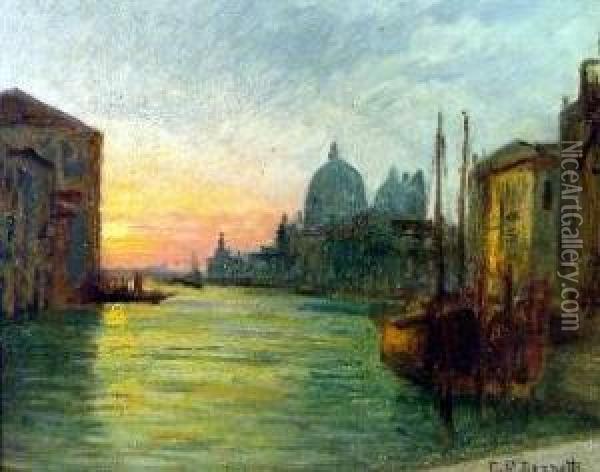 Venezia, Tramonto Sulla Punta Della Dogana Oil Painting - Giuseppe Miti-Zanetti