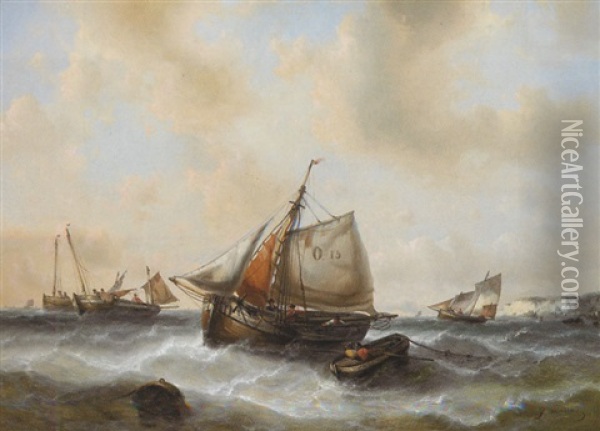 Pecheurs Ostendais Au Large De Douvres Oil Painting - Francois-Etienne Musin