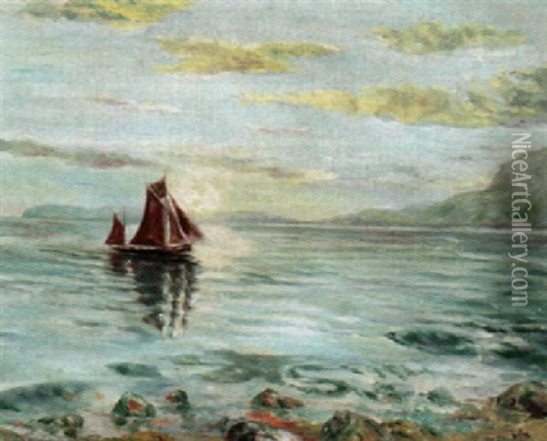 Galease I Faerosk Bugt Oil Painting - Christen Holm Isaksen