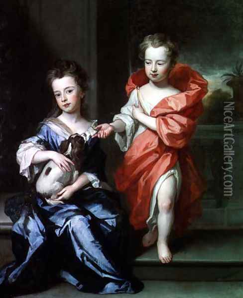 Two Children perhaps of the Howard Family Oil Painting - Sir Godfrey Kneller