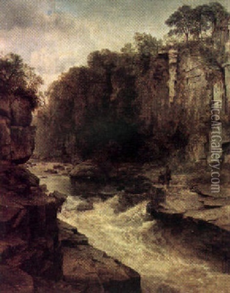Fishing On A Scottish River Oil Painting - Thomas Creswick