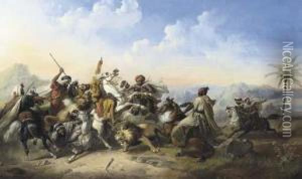 The Lion Hunt Oil Painting - Raden Sjarief B. Saleh
