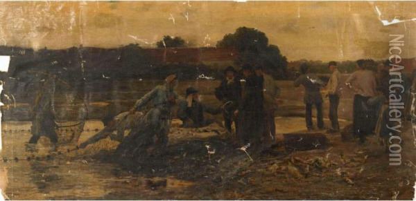 Hauling In The Carp Oil Painting - Georges Laugee